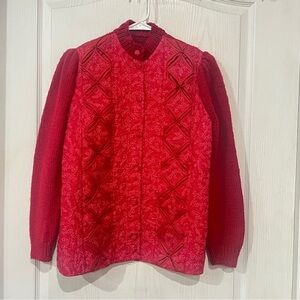 Final price Vintage Red Quilted Sweater Jacket